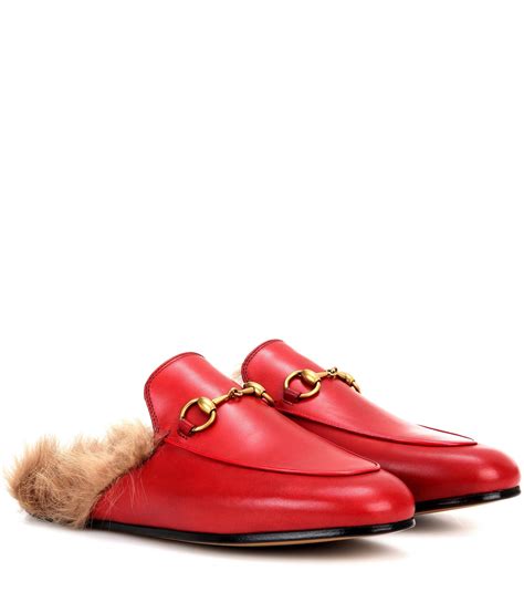 gucci princetown red fur|Gucci leather slippers.